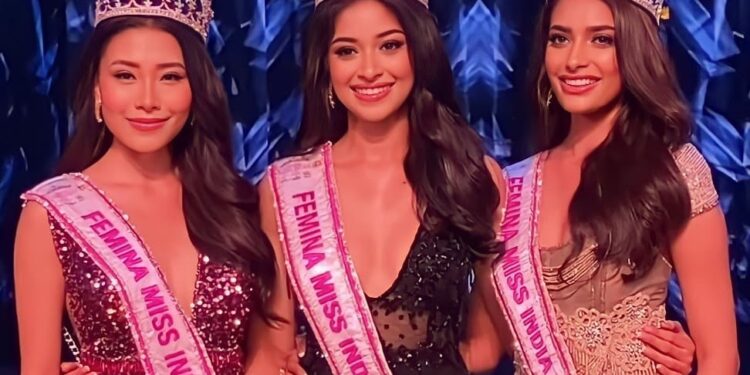 ಫೆಮಿನಾ ಮಿಸ್ ಇಂಡಿಯಾ ವರ್ಲ್ಡ್ 2023 ಸ್ಪರ್ಧೆಯ ವಿಜೇತೆ ರಾಜಸ್ತಾನ ನಂದಿನಿ ಗುಪ್ತಾ (ಮಧ್ಯದಲ್ಲಿರುವವರು). ಎಡಗಡೆ ಮಣಿಪುರದ ತೊನೌಜಮ್ ಸ್ಟ್ರೆಲಾ ಲುವಾಂಗಾ 2ನೇ ರನ್ನರ್ ಅಪ್ ಹಾಗೂ ಬಲಗಡೆ ಮೊದಲನೇ ರನ್ನರ್ ಅಪ್ ವಿಜೇತೆ ದೆಹಲಿಯ ಶ್ರೇಯಾ ಪೂಂಜಾ ಜೊತೆಗಿದ್ದಾರೆ.