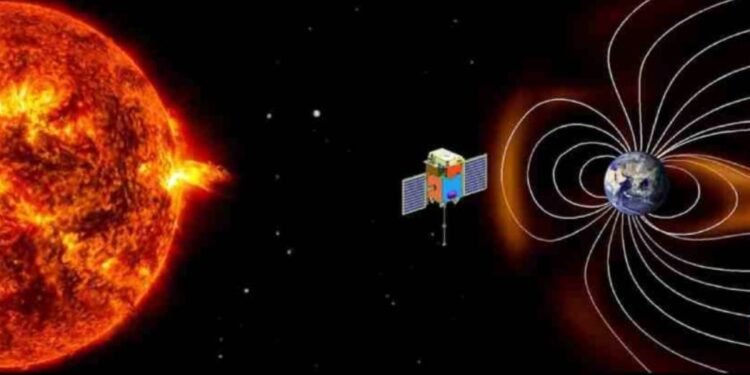 ಸೂರ್ಯನ ಅಧ್ಯಯನಕ್ಕಾಗಿ ನಿಯೋಜಿತ ಆದಿತ್ಯ ಎಲ್-1 ಬಾಹ್ಯಾಕಾಶದಲ್ಲಿರುವ ಗ್ರಾಫಿಕ್ ಚಿತ್ರ.