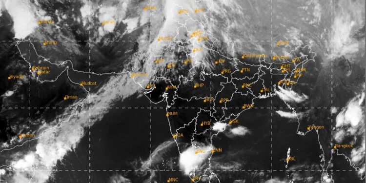 ಭಾರತದ ಮೋಡಗಳ ಚಲನೆಯನ್ನು ತೋರಿಸುವ ಉಪಗ್ರಹ ಆಧಾರಿತ ಚಿತ್ರ.