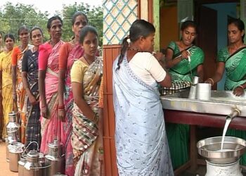 ಸಾಲಿನಲ್ಲಿ ನಿಂತು, ಮಹಿಳೆಯರು ಹಾಲಿನ ಡೈರಿಗೆ ತಾವು ತಂದ ಹಾಲನ್ನು ನೀಡುತ್ತಿರುವ ಸಾಂದರ್ಭಿಕ ಚಿತ್ರ.