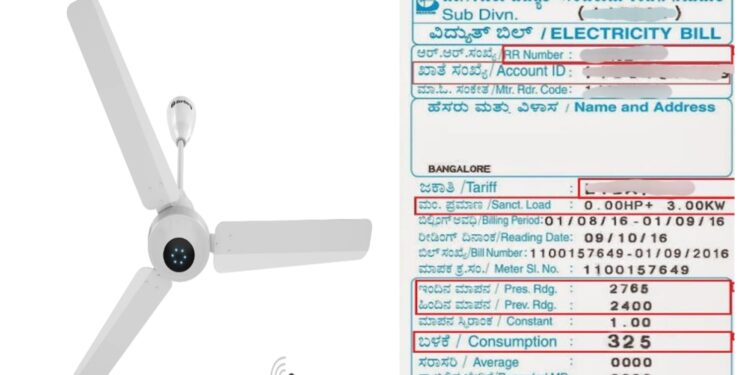 ಬಿಎಲ್ ಡಿಸಿ ಸೀಲಿಂಗ್ ಫ್ಯಾನ್ ಬಳಕೆಯಿಂದ ಮಾಸಿಕ ವಿದ್ಯುತ್ ಬಿಲ್ ಕಡಿಮೆಯಾಗಲಿದೆ ಎಂಬುದನ್ನು ತೋರ್ಪಡಿಸುವ ಸಾಂದರ್ಭಿಕ ಚಿತ್ರ.